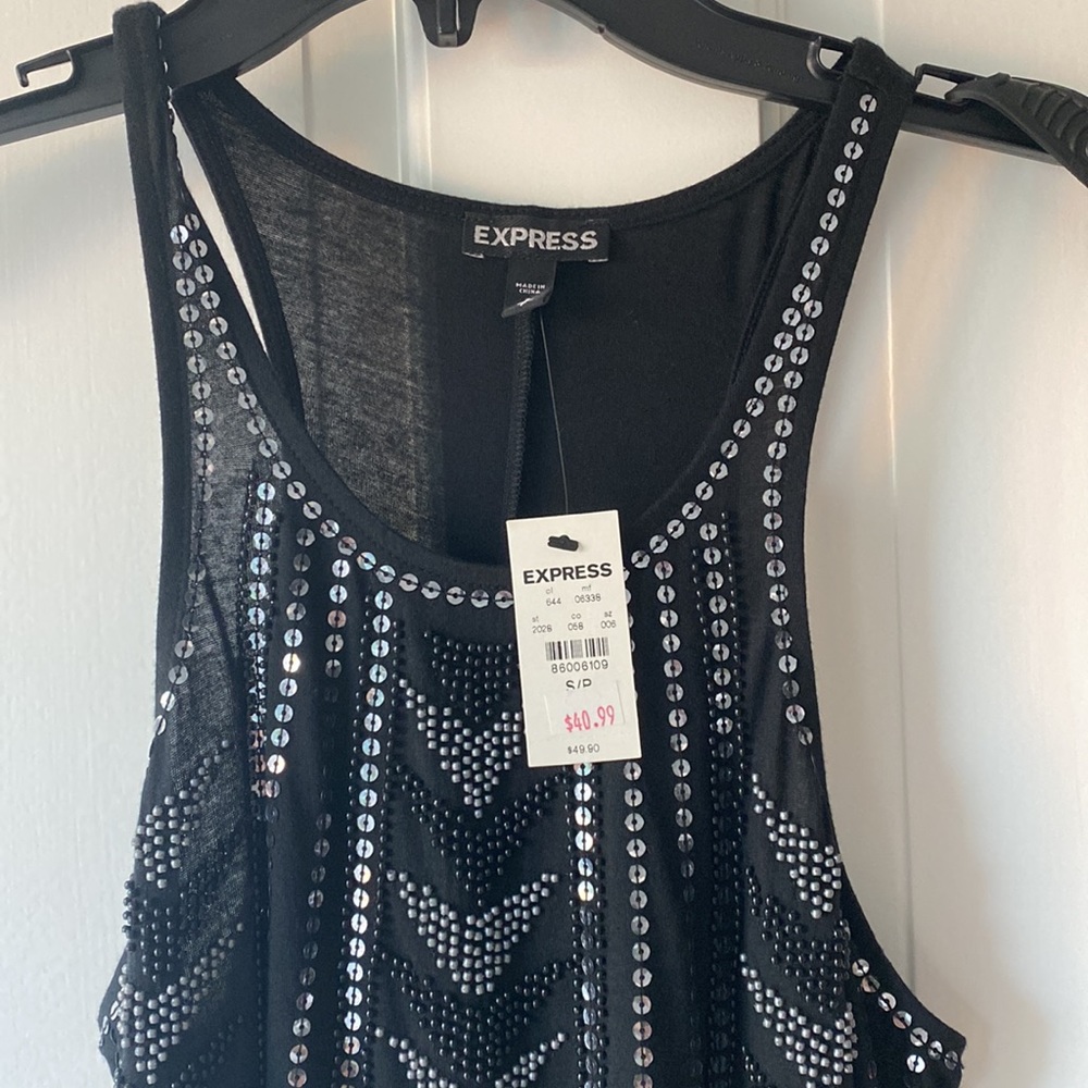 NWT Express S sexy sequin summer tank top black